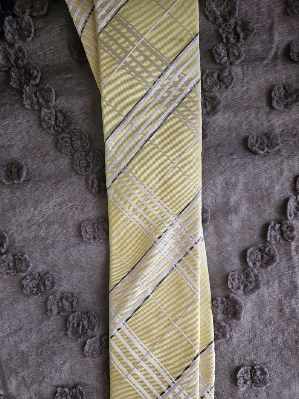 Express Yellow Plaid Tie with Silver and Gray Stripes